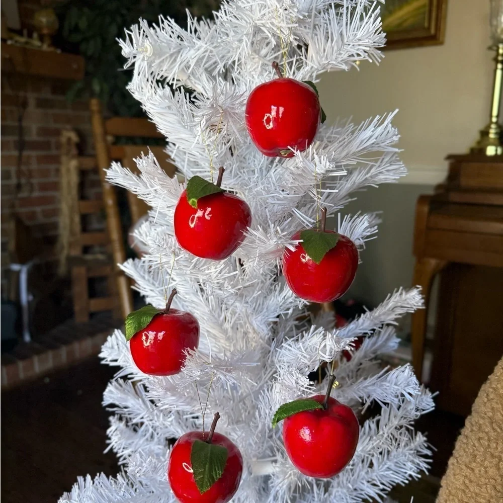 Vintage 1989 Festive Red Apple Ornaments Set of 6